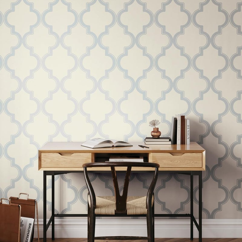 Tempaper Cream & Metallic Silver Marrakesh Removable Peel and Stick Wallpaper, 20.5 in X 16.5 ft, Made in the USA - Image 4